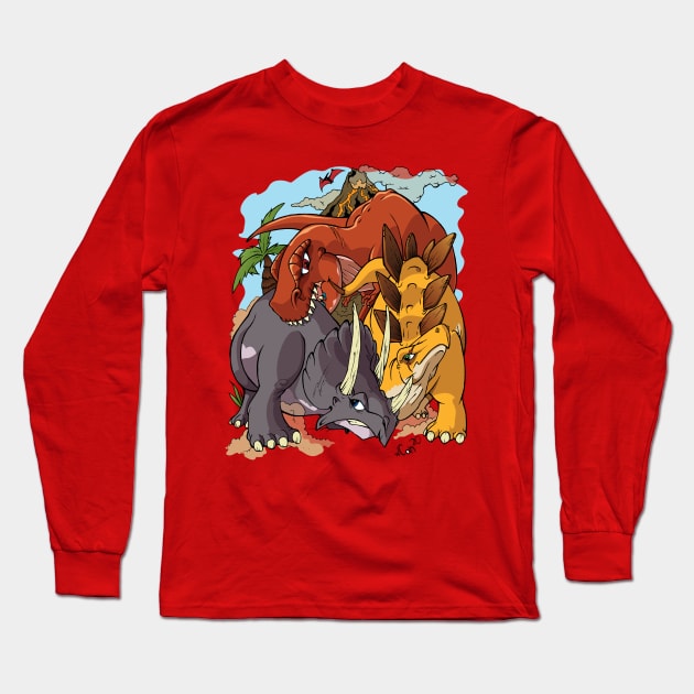 Cretaceous Crack Down! Long Sleeve T-Shirt by Cooking With Raptors
